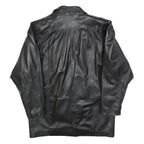 Womens Black Leather Button Jacket L Woven Classic Oversized Timeless Design