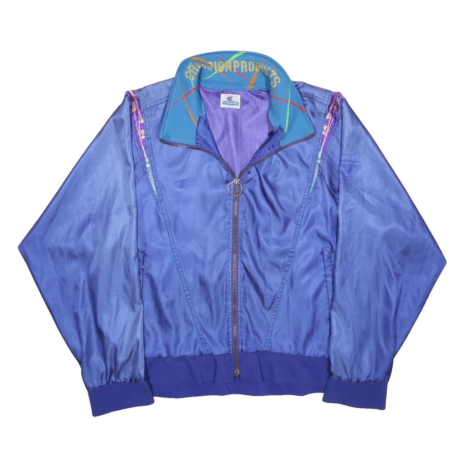 CHAMPION Womens Blue Synthetic Zip Jacket L Athletic Plain Lightweight Sports