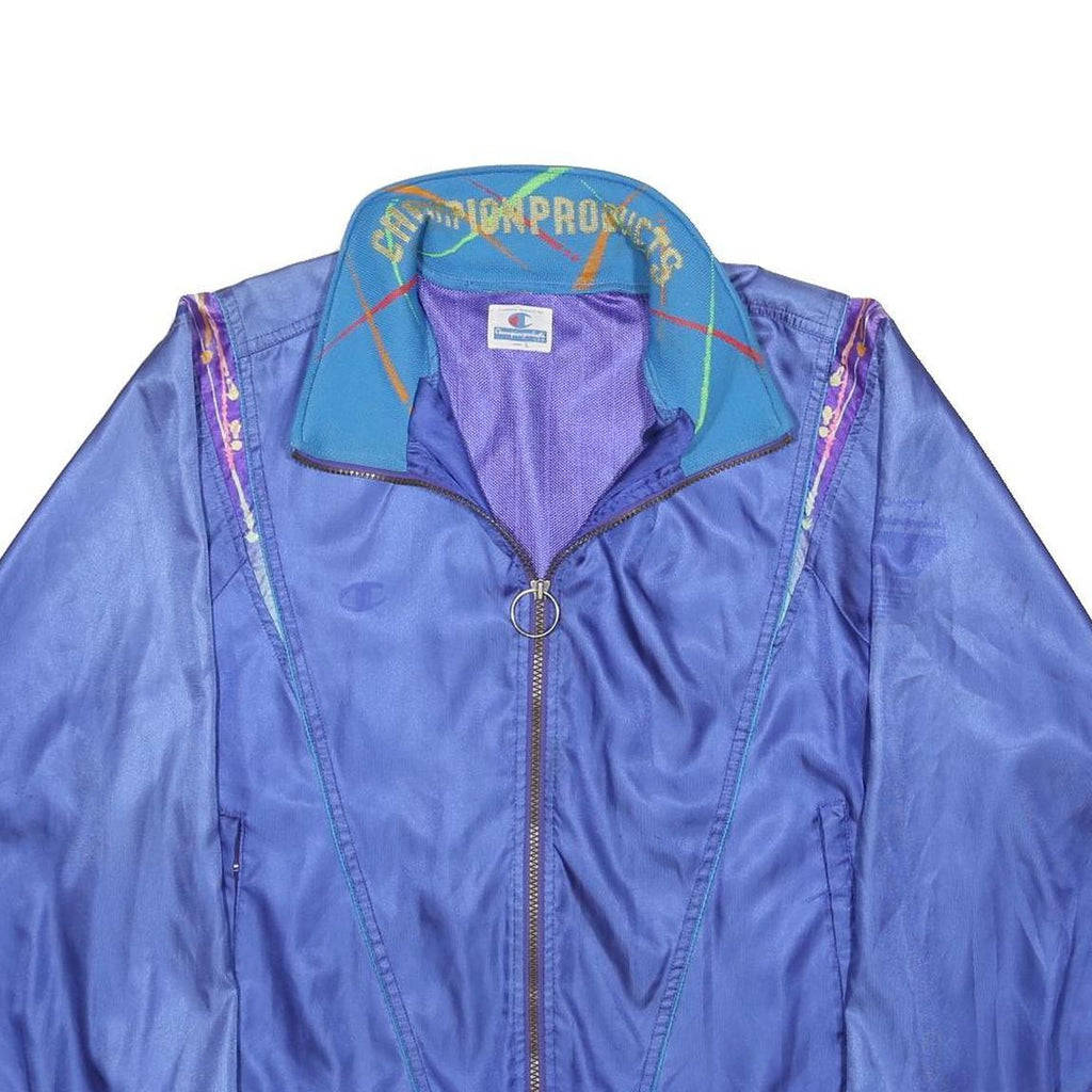 CHAMPION Womens Blue Synthetic Zip Jacket L Athletic Plain Lightweight Sports