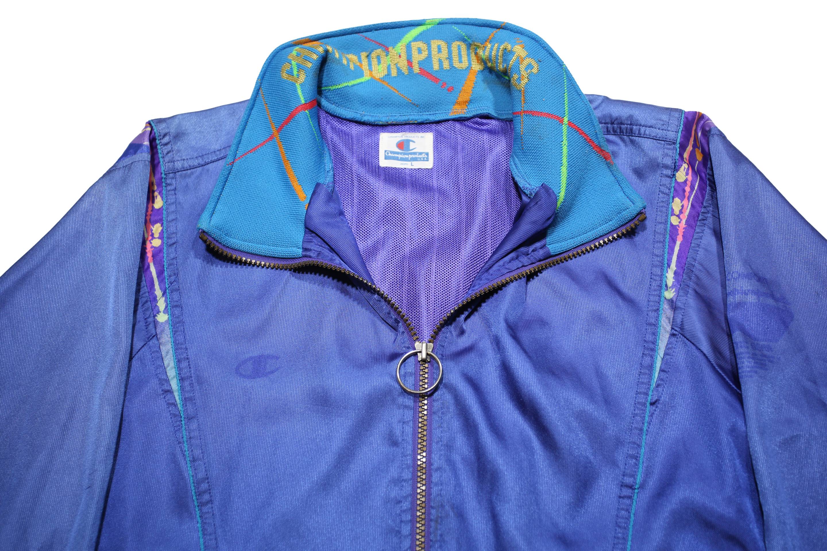 CHAMPION Womens Blue Synthetic Zip Jacket L Athletic Plain Lightweight Sports