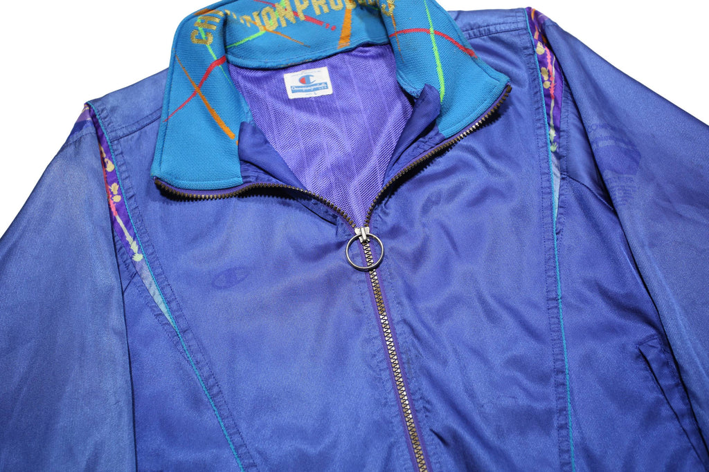 CHAMPION Womens Blue Synthetic Zip Jacket L Athletic Plain Lightweight Sports
