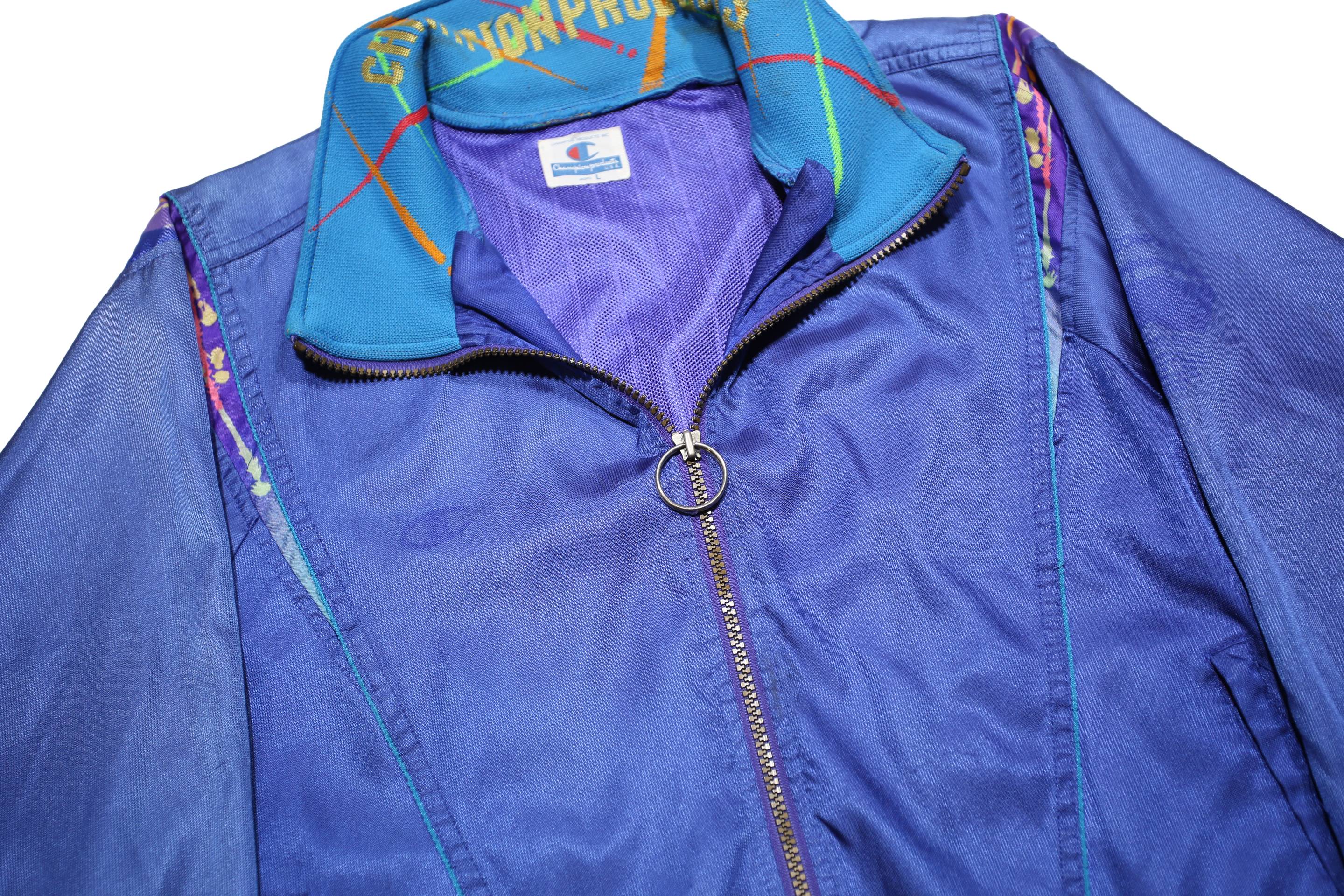 CHAMPION Womens Blue Synthetic Zip Jacket L Athletic Plain Lightweight Sports