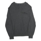 NAUTICA Mens Grey Plain Cotton V-Neck Basic Knit Jumper XL Classic Style