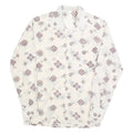 Mens White Patterned Shirt M Polyester Blend Button Collar Long Sleeve