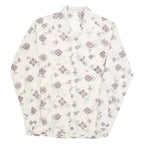 Mens White Patterned Shirt M Polyester Blend Button Collar Long Sleeve