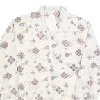 Mens White Patterned Shirt M Polyester Blend Button Collar Long Sleeve