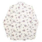 Mens White Patterned Shirt M Polyester Blend Button Collar Long Sleeve