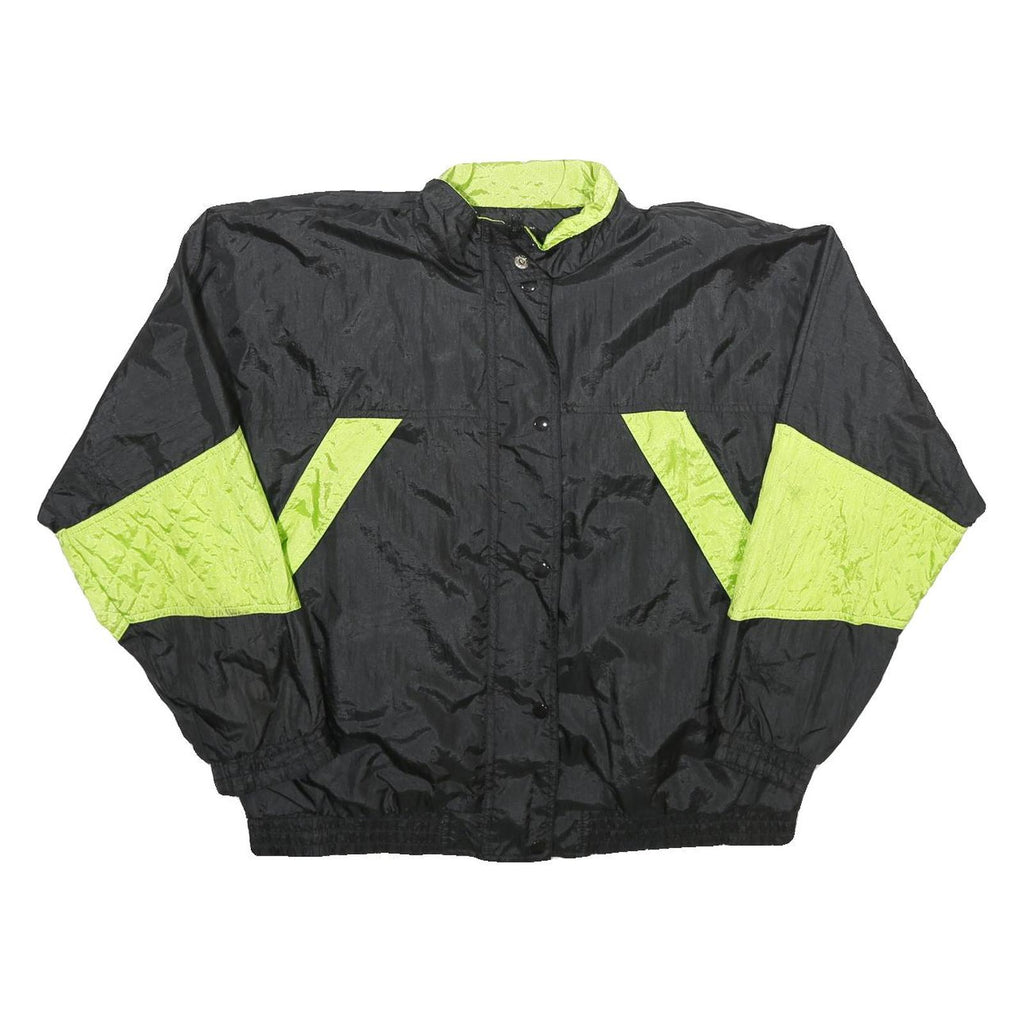SPORT ESSENTIALS Womens Black & Neon Lightweight Nylon Zip Jacket L Retro