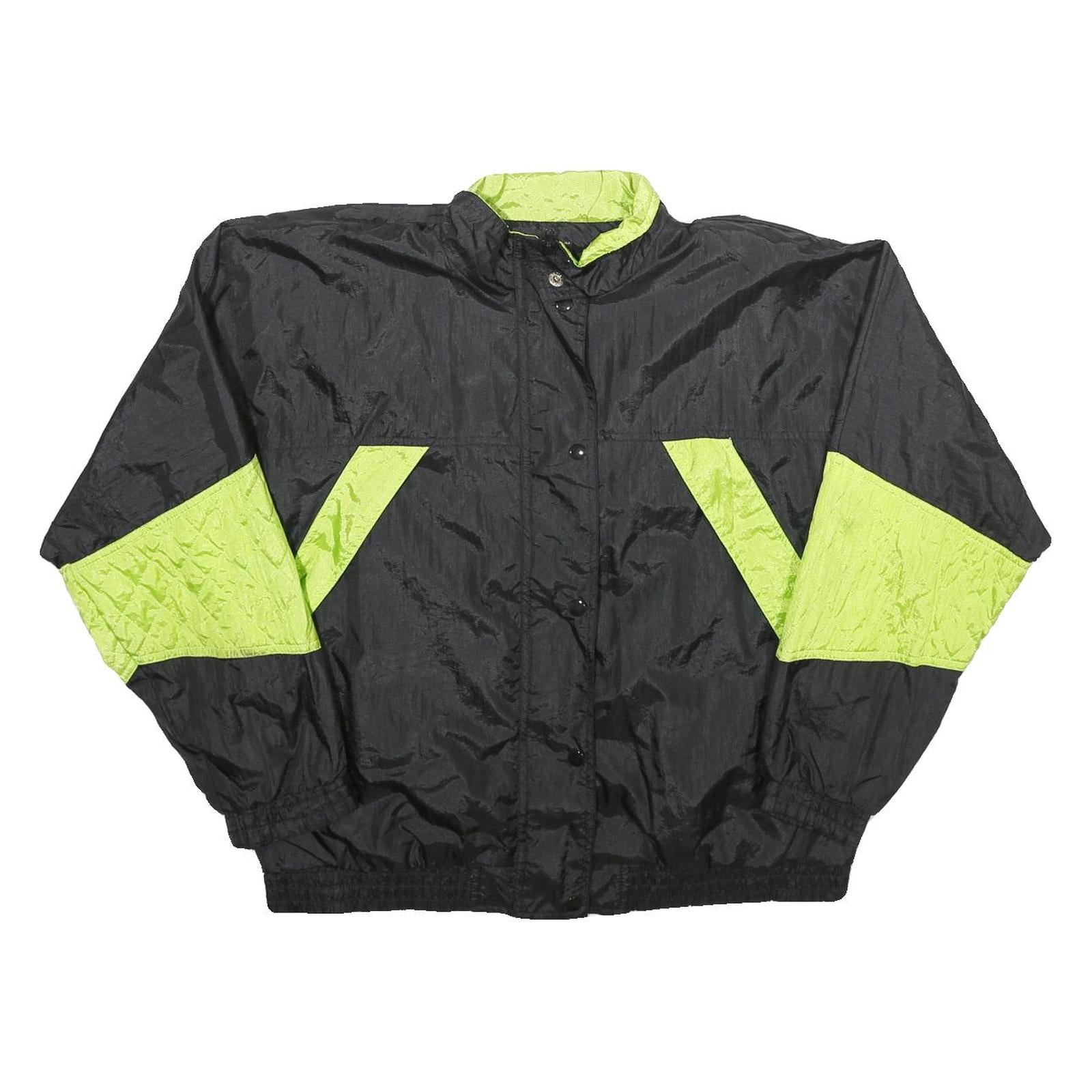 SPORT ESSENTIALS Womens Black & Neon Lightweight Nylon Zip Jacket L Retro