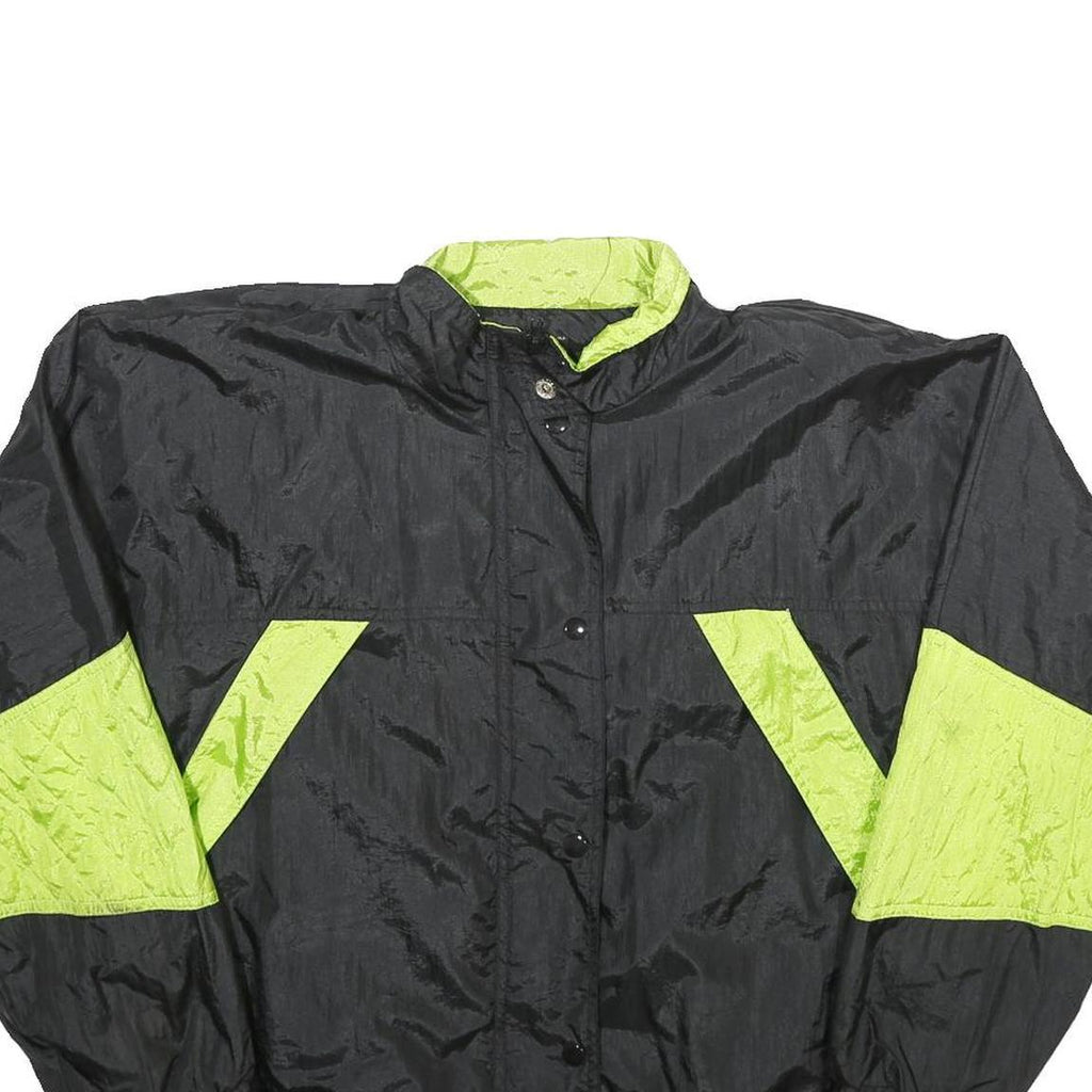 SPORT ESSENTIALS Womens Black & Neon Lightweight Nylon Zip Jacket L Retro