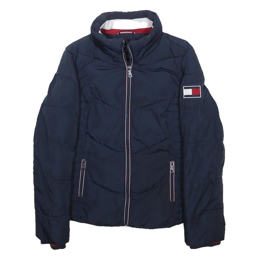 TOMMY HILFIGER Womens Navy Blue Puffer Jacket XS Polyester Quilted Zip Up