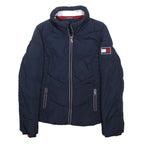 TOMMY HILFIGER Womens Navy Blue Puffer Jacket XS Polyester Quilted Zip Up