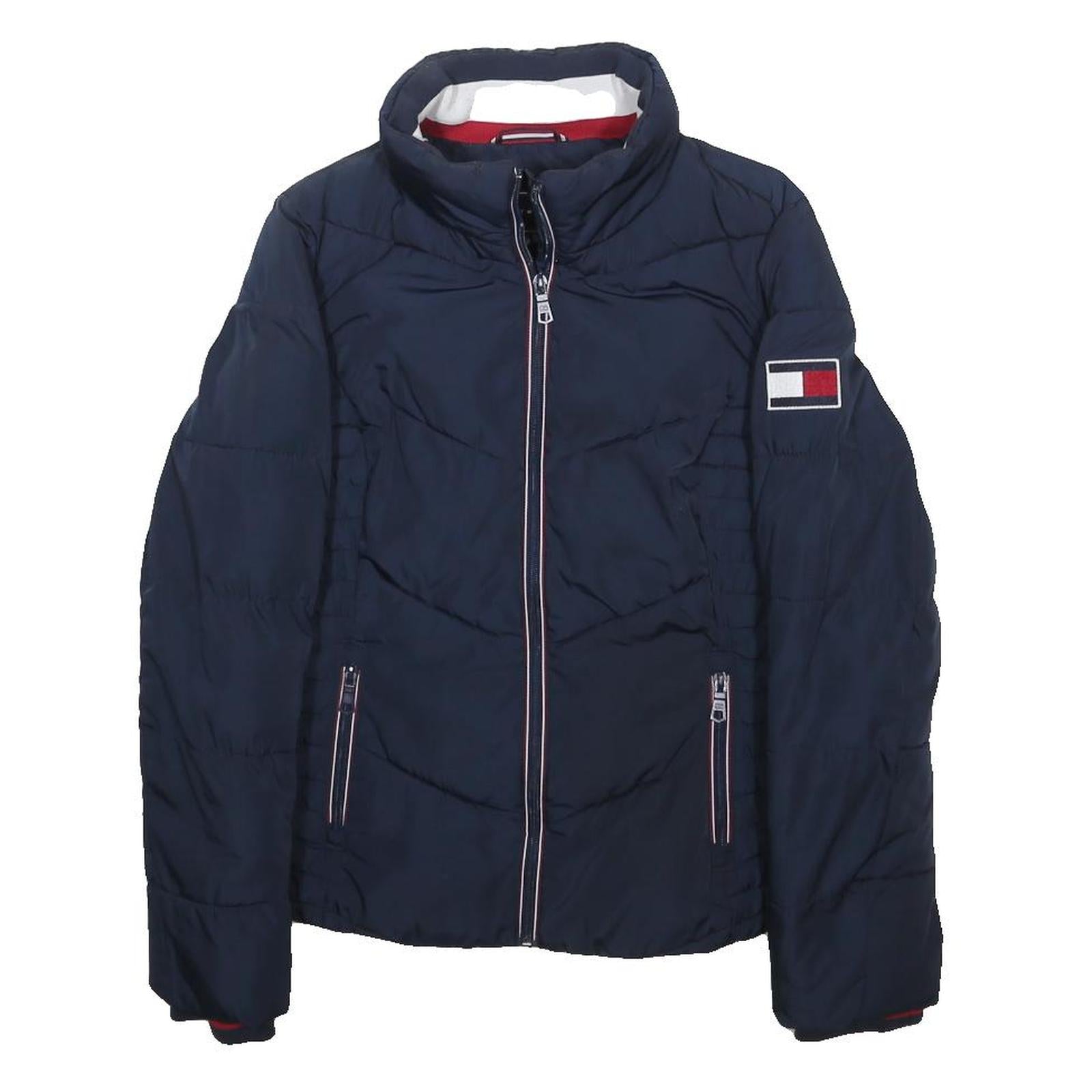 TOMMY HILFIGER Womens Navy Blue Puffer Jacket XS Polyester Quilted Zip Up