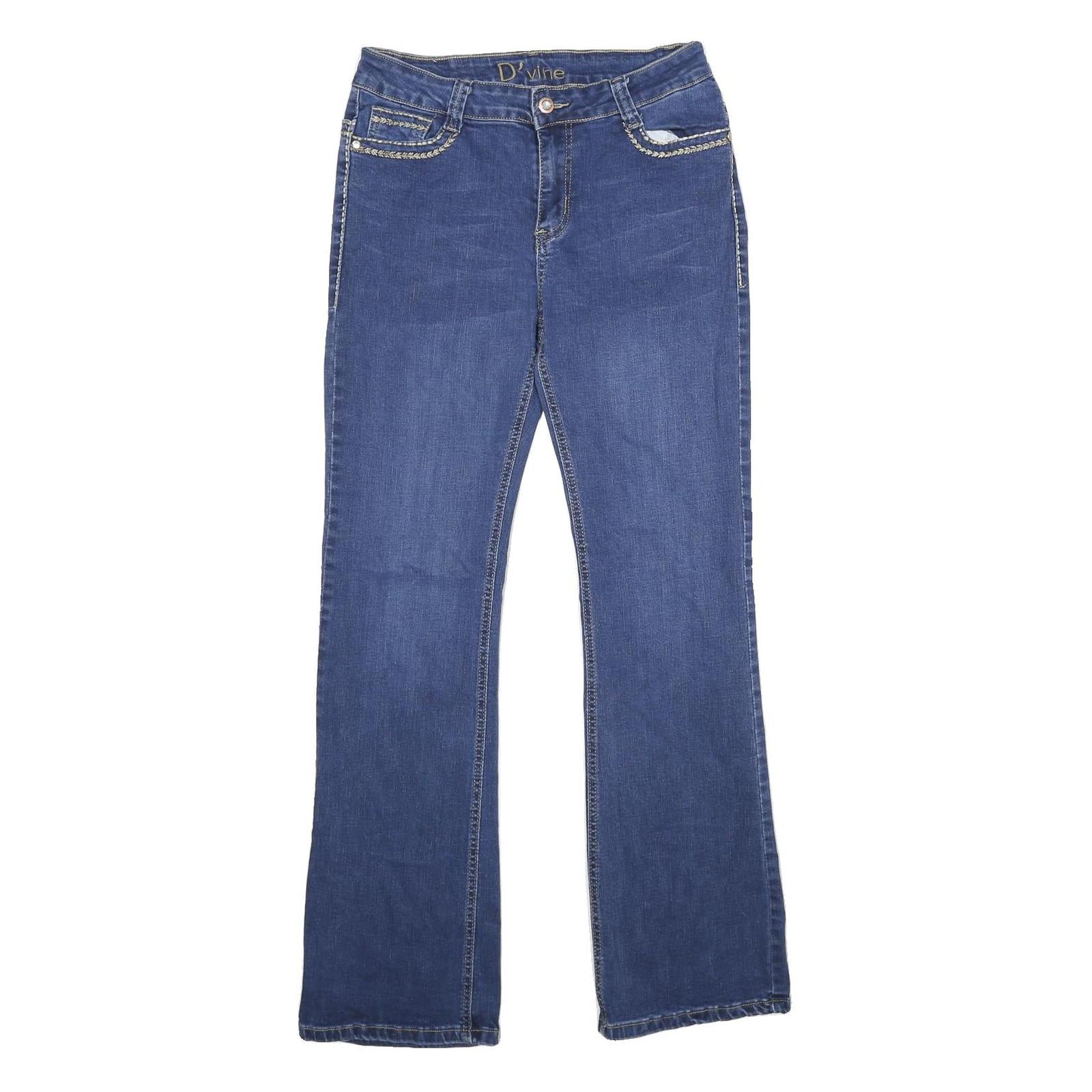 D'VINE Womens Blue Regular Straight Denim Light W28 L30 Embroidered Back Pockets