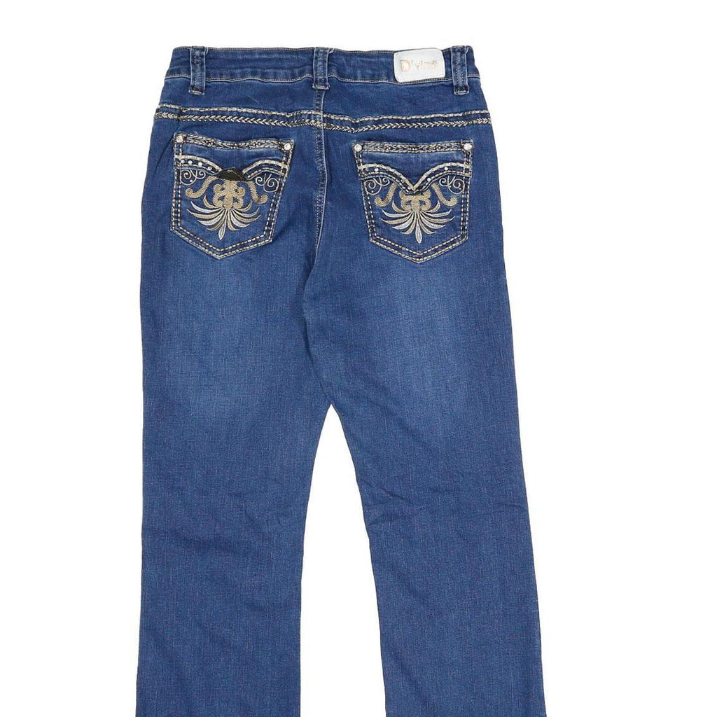 D'VINE Womens Blue Regular Straight Denim Light W28 L30 Embroidered Back Pockets
