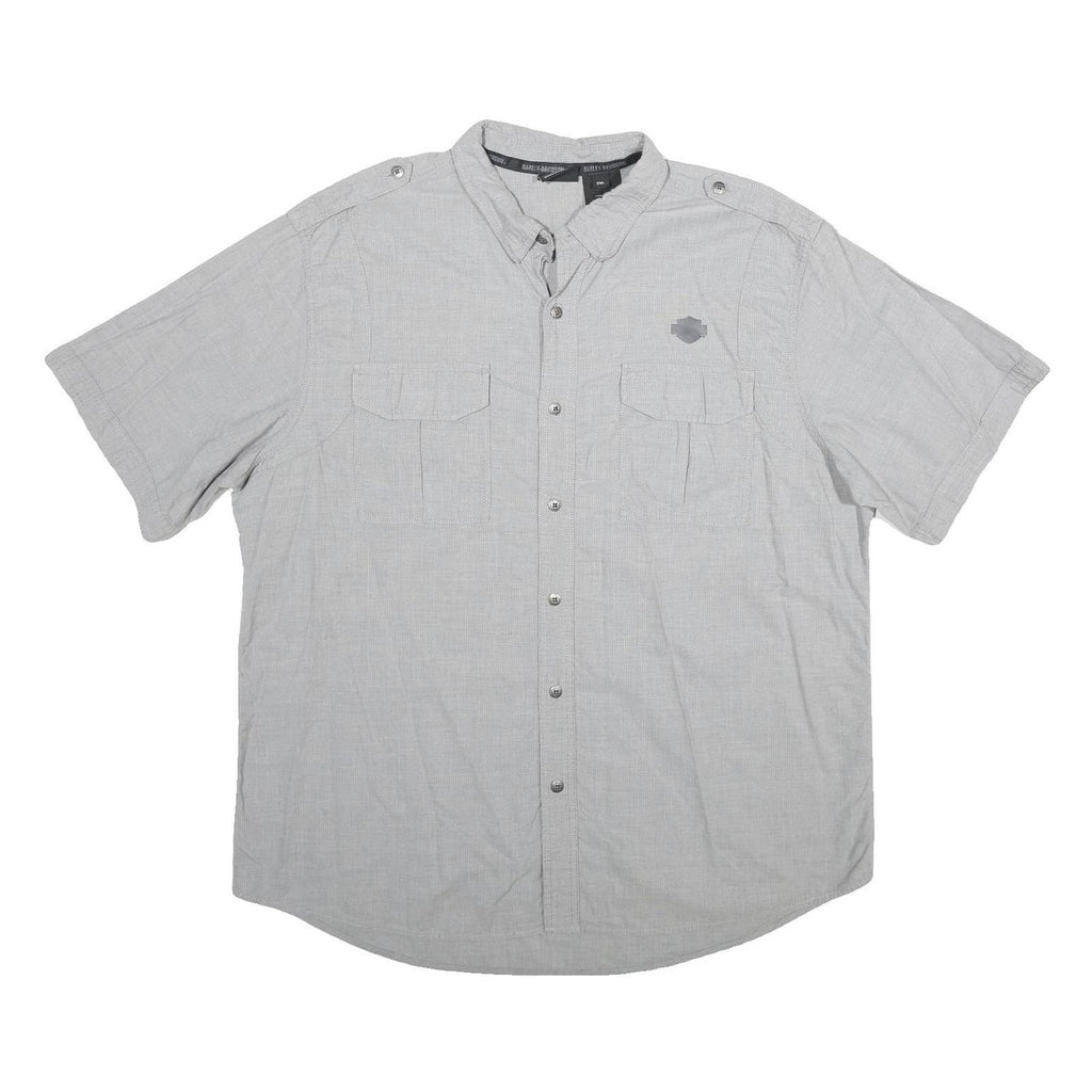 HARLEY DAVIDSON Mens Grey Cotton 2XL Short Sleeve Shirt Motorcycle Logo Casual