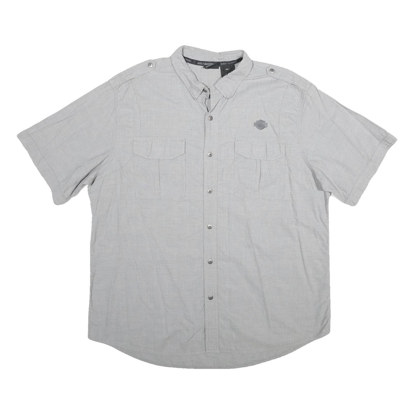 HARLEY DAVIDSON Mens Grey Cotton 2XL Short Sleeve Shirt Motorcycle Logo Casual