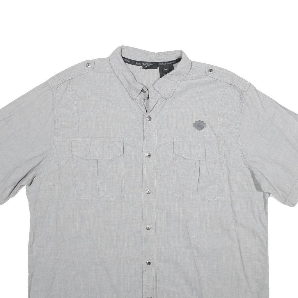 HARLEY DAVIDSON Mens Grey Cotton 2XL Short Sleeve Shirt Motorcycle Logo Casual