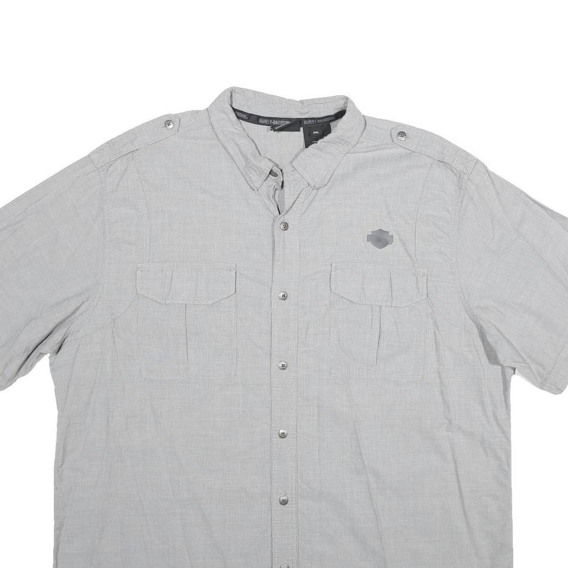 HARLEY DAVIDSON Mens Grey Cotton 2XL Short Sleeve Shirt Motorcycle Logo Casual