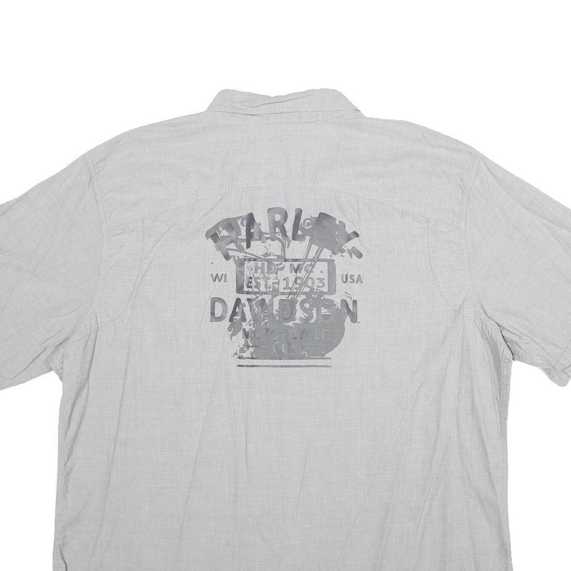 HARLEY DAVIDSON Mens Grey Cotton 2XL Short Sleeve Shirt Motorcycle Logo Casual