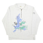SWITCHER Womens White Graphic Collared M Cotton Blend Sweatshirt Pullover Zip