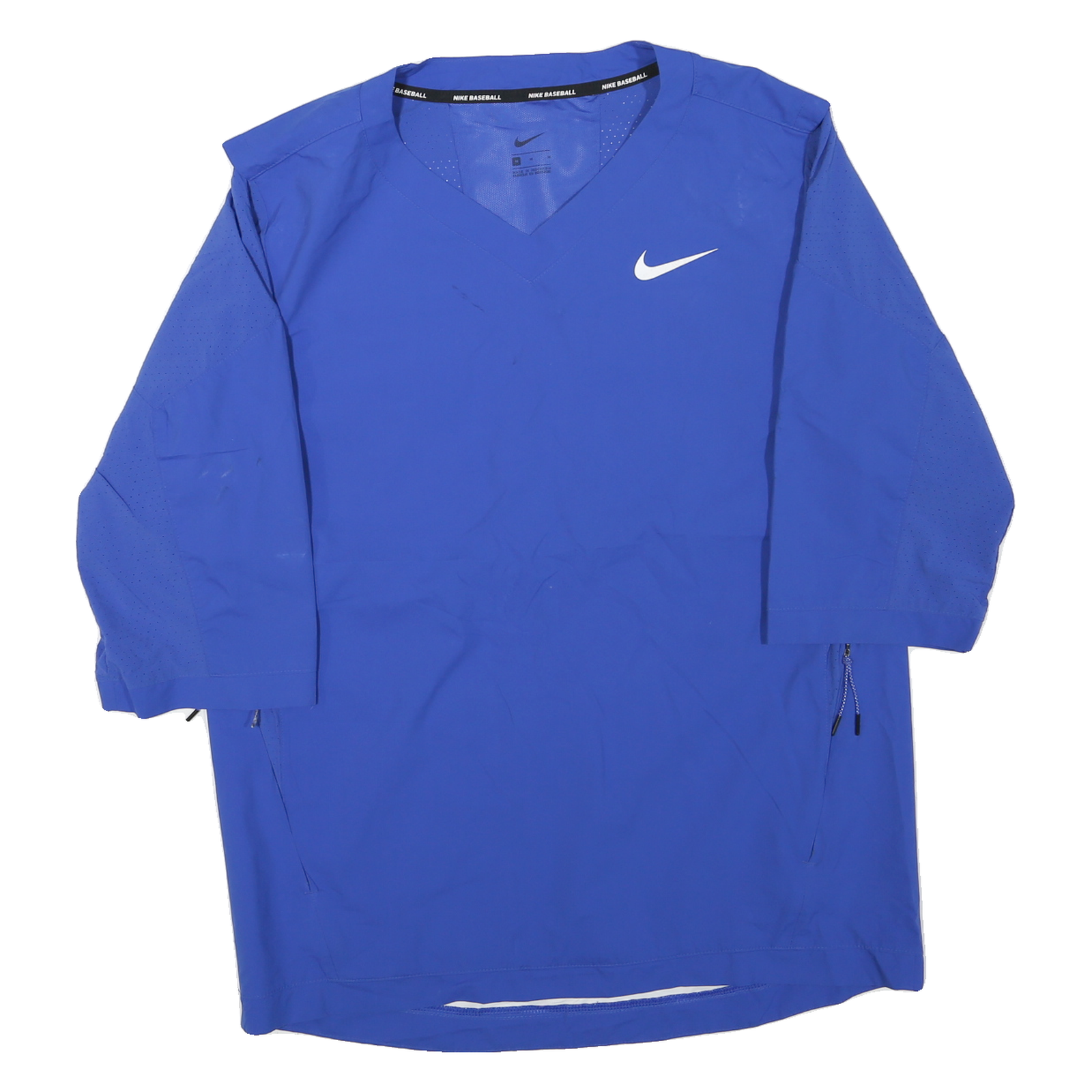 NIKE Mens Blue Baseball Pullover Jacket M Polyester Blend Plain Lightweight