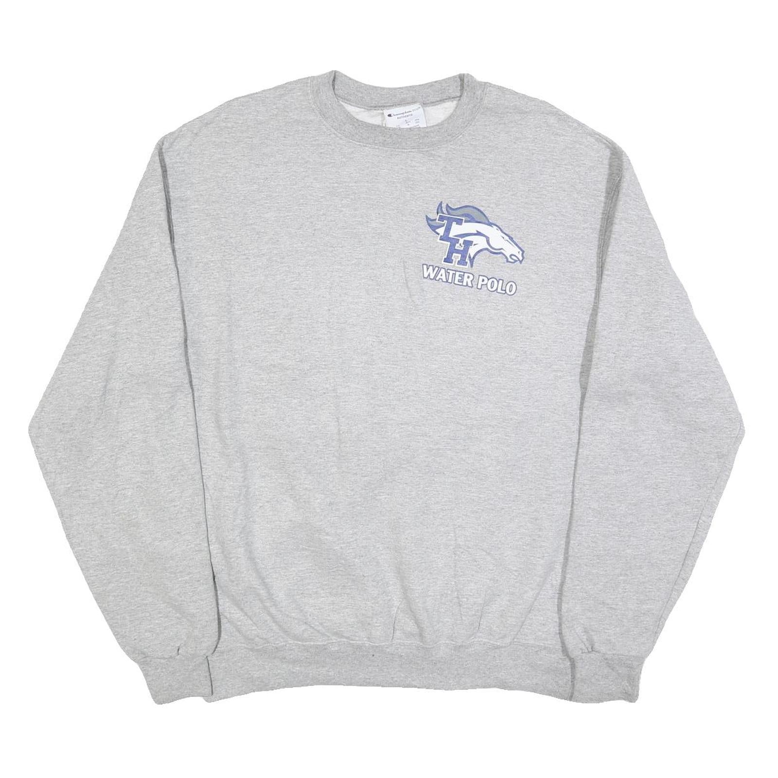 CHAMPION Mens Grey TH Water Polo Crew Neck L Cotton Blend Sweatshirt Pullover