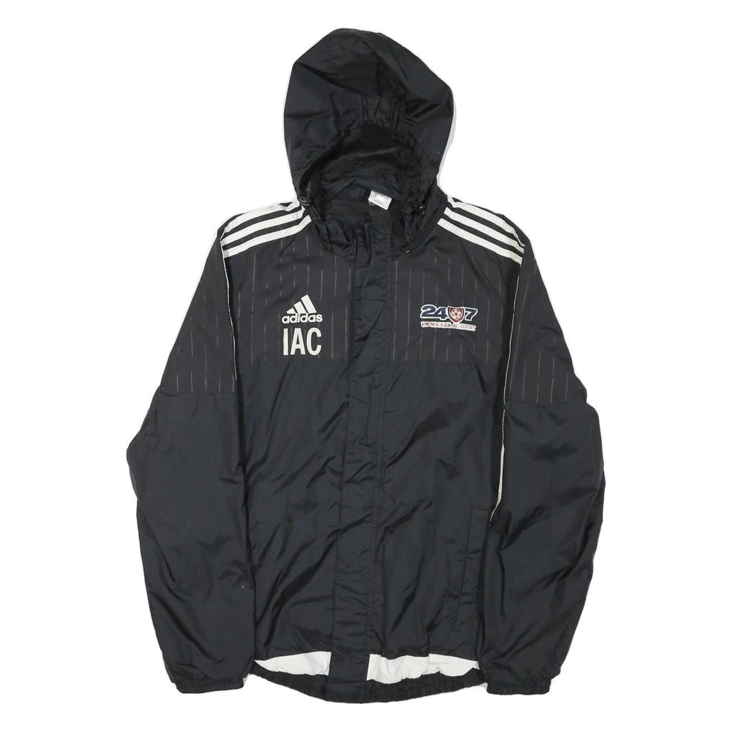 ADIDAS Womens Black Nylon Zip Hooded Track Jacket S Sporty Classic Stripe