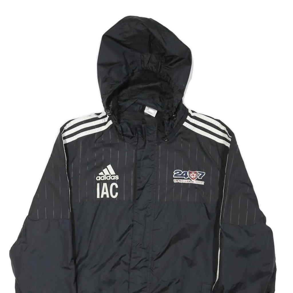 ADIDAS Womens Black Nylon Zip Hooded Track Jacket S Sporty Classic Stripe