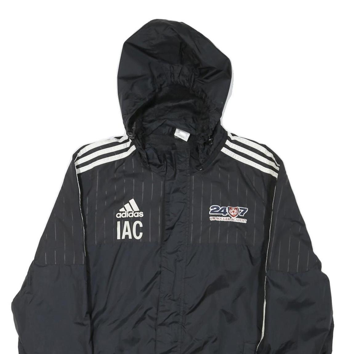 ADIDAS Womens Black Nylon Zip Hooded Track Jacket S Sporty Classic Stripe