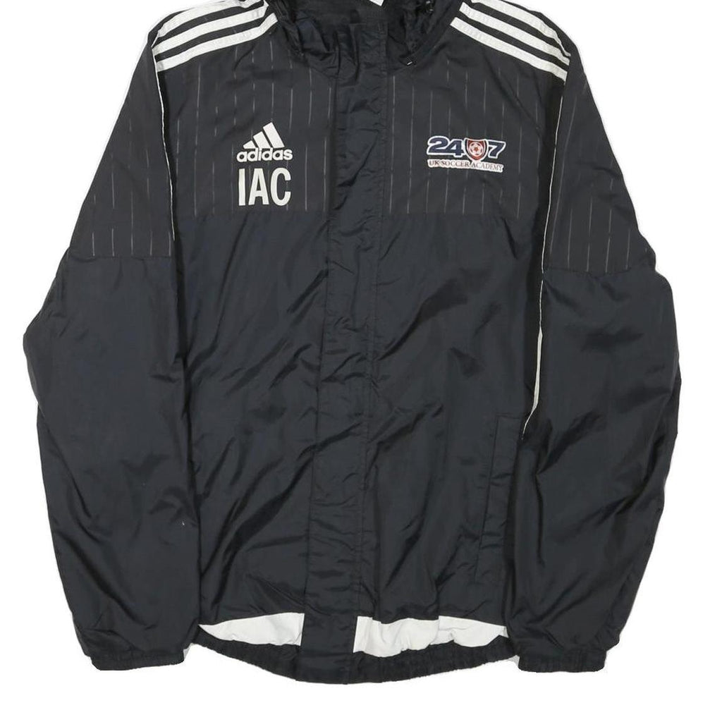 ADIDAS Womens Black Nylon Zip Hooded Track Jacket S Sporty Classic Stripe