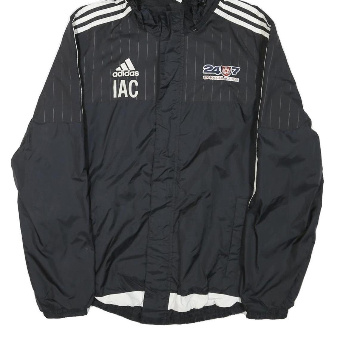 ADIDAS Womens Black Nylon Zip Hooded Track Jacket S Sporty Classic Stripe