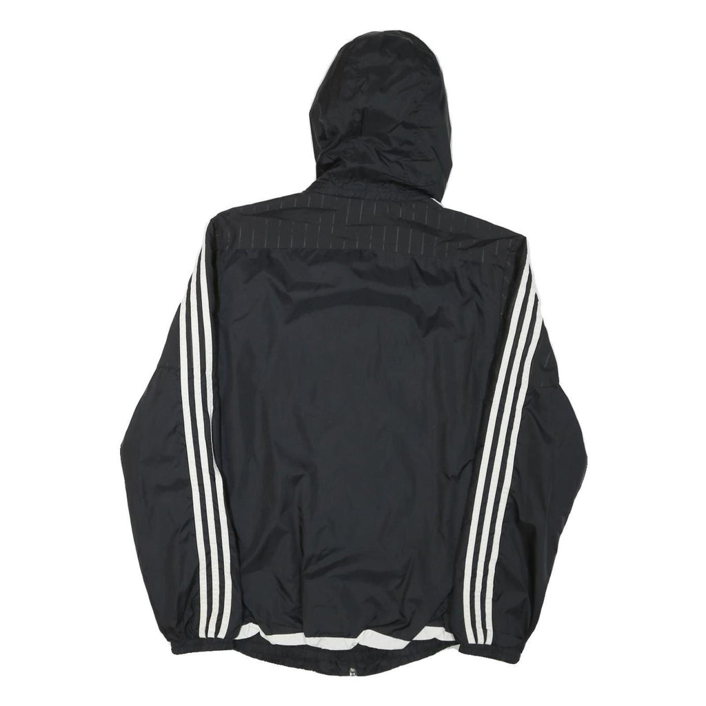 ADIDAS Womens Black Nylon Zip Hooded Track Jacket S Sporty Classic Stripe