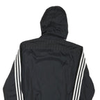 ADIDAS Womens Black Nylon Zip Hooded Track Jacket S Sporty Classic Stripe