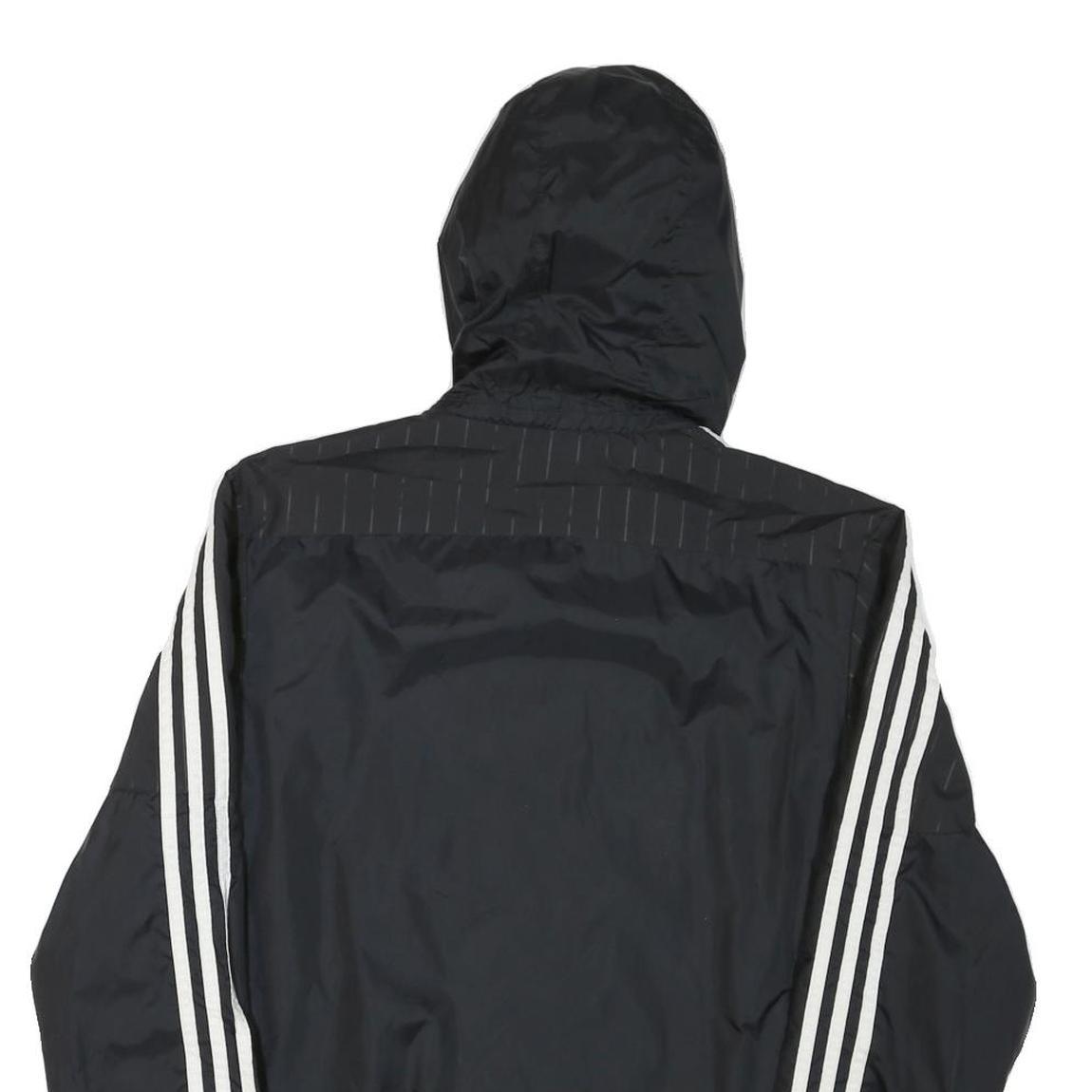ADIDAS Womens Black Nylon Zip Hooded Track Jacket S Sporty Classic Stripe