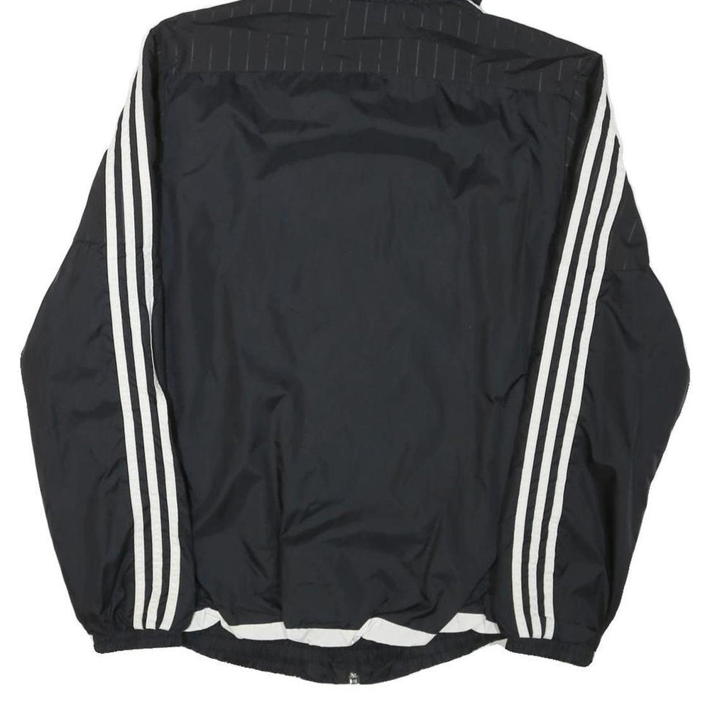 ADIDAS Womens Black Nylon Zip Hooded Track Jacket S Sporty Classic Stripe