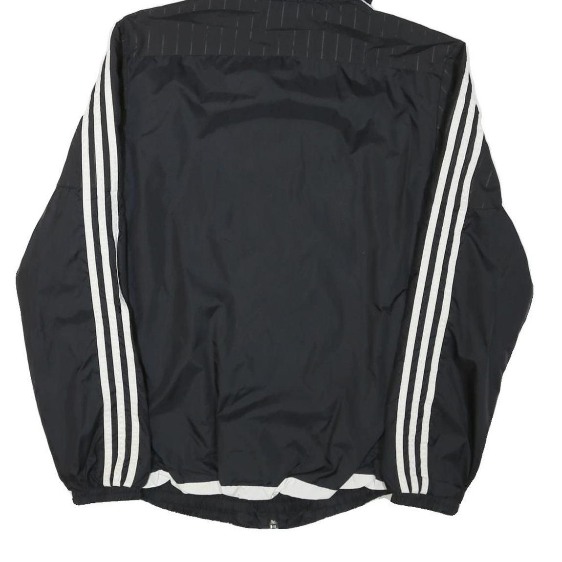 ADIDAS Womens Black Nylon Zip Hooded Track Jacket S Sporty Classic Stripe