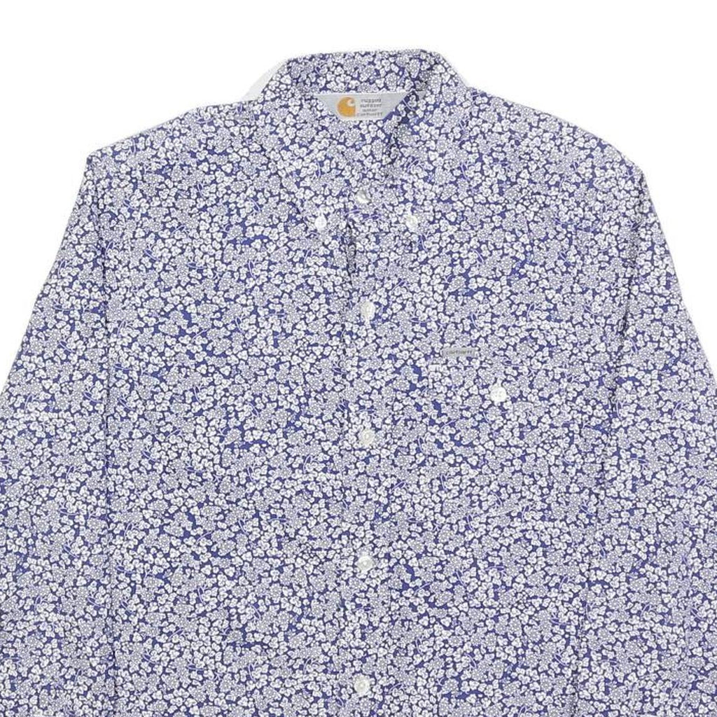 CARHARTT Womens Blue & White Floral Cotton Blend Shirt S Button Down Collar Long