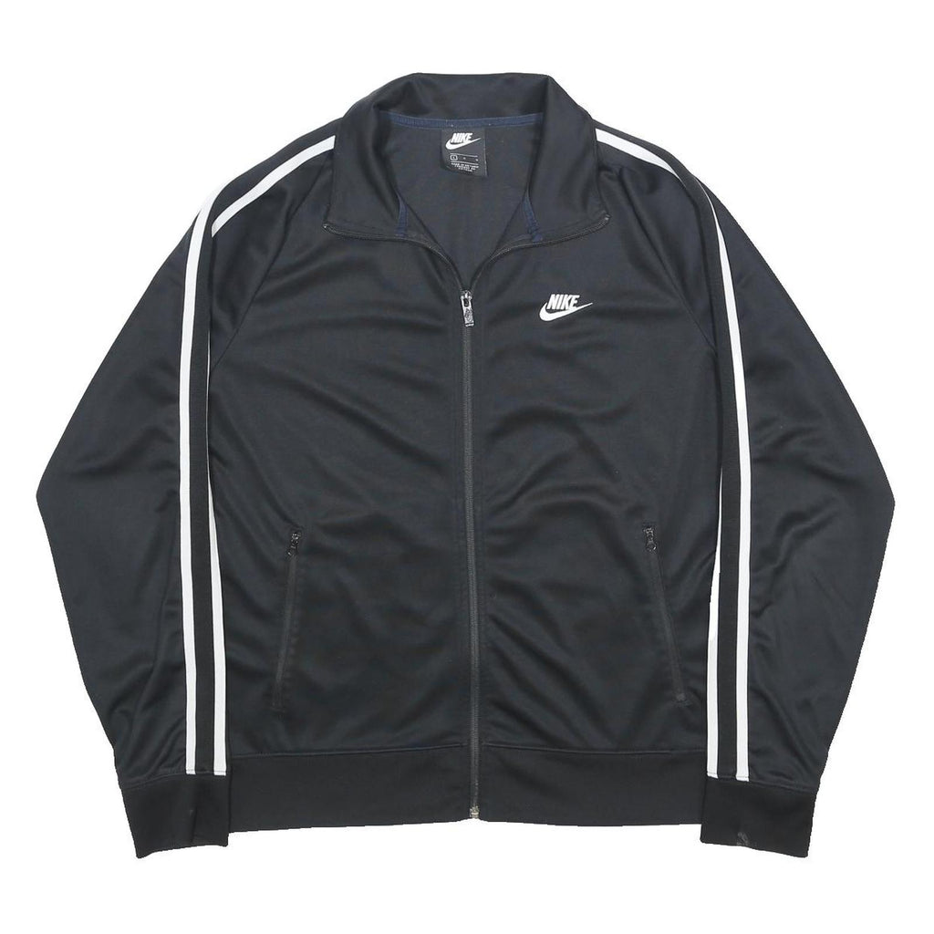 NIKE Mens Black & White Jacket L Polyester Track Zip Up Casual Sportswear