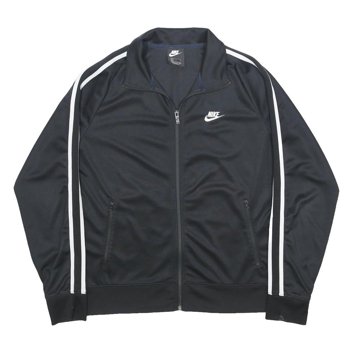 NIKE Mens Black & White Jacket L Polyester Track Zip Up Casual Sportswear