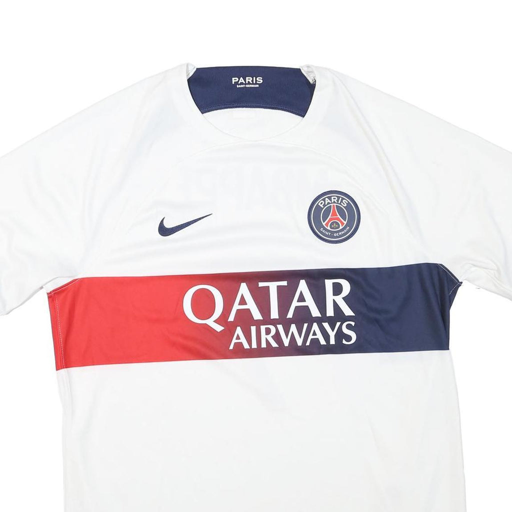 NIKE Mens White Paris Saint-Germain Mbappé Football Shirt L Short Sleeve Crew