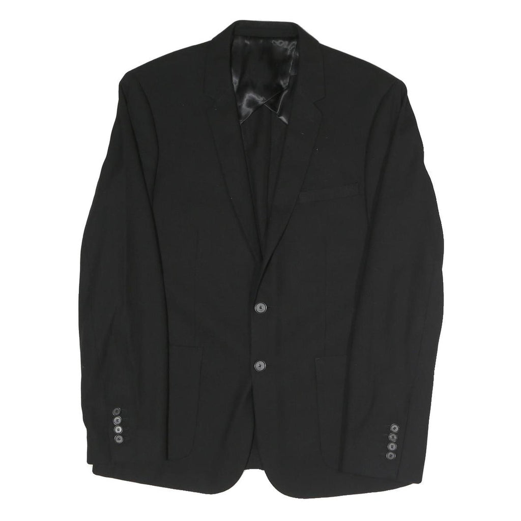 Mens Black Classic Jacket M Polyester Blend Plain Button Closure Formal Wear