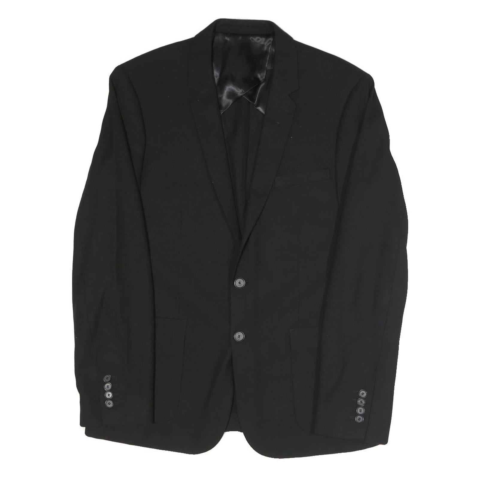 Mens Black Classic Jacket M Polyester Blend Plain Button Closure Formal Wear