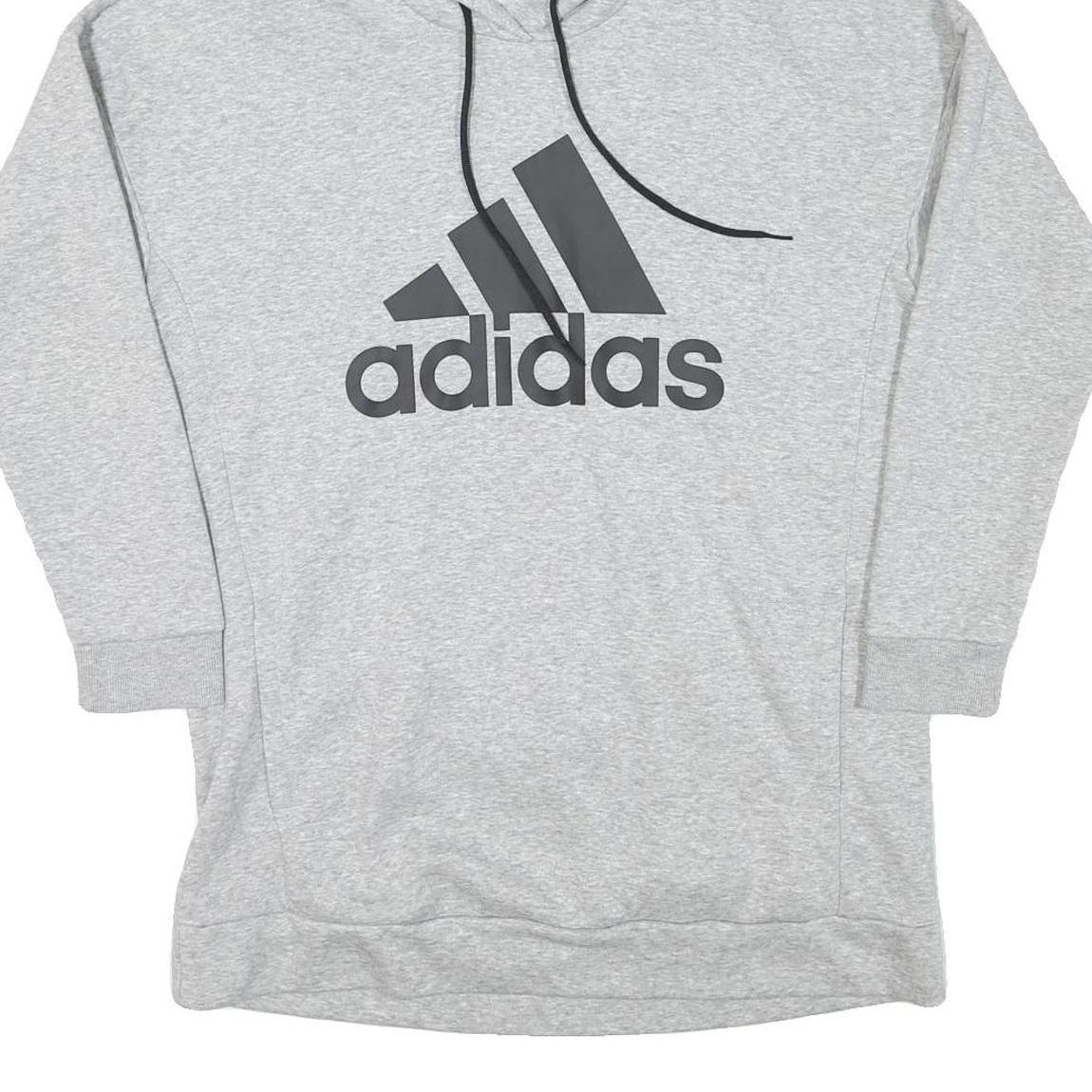 ADIDAS Womens Grey Hoodie L Cotton Blend Pullover Sports Casual Sweatshirt