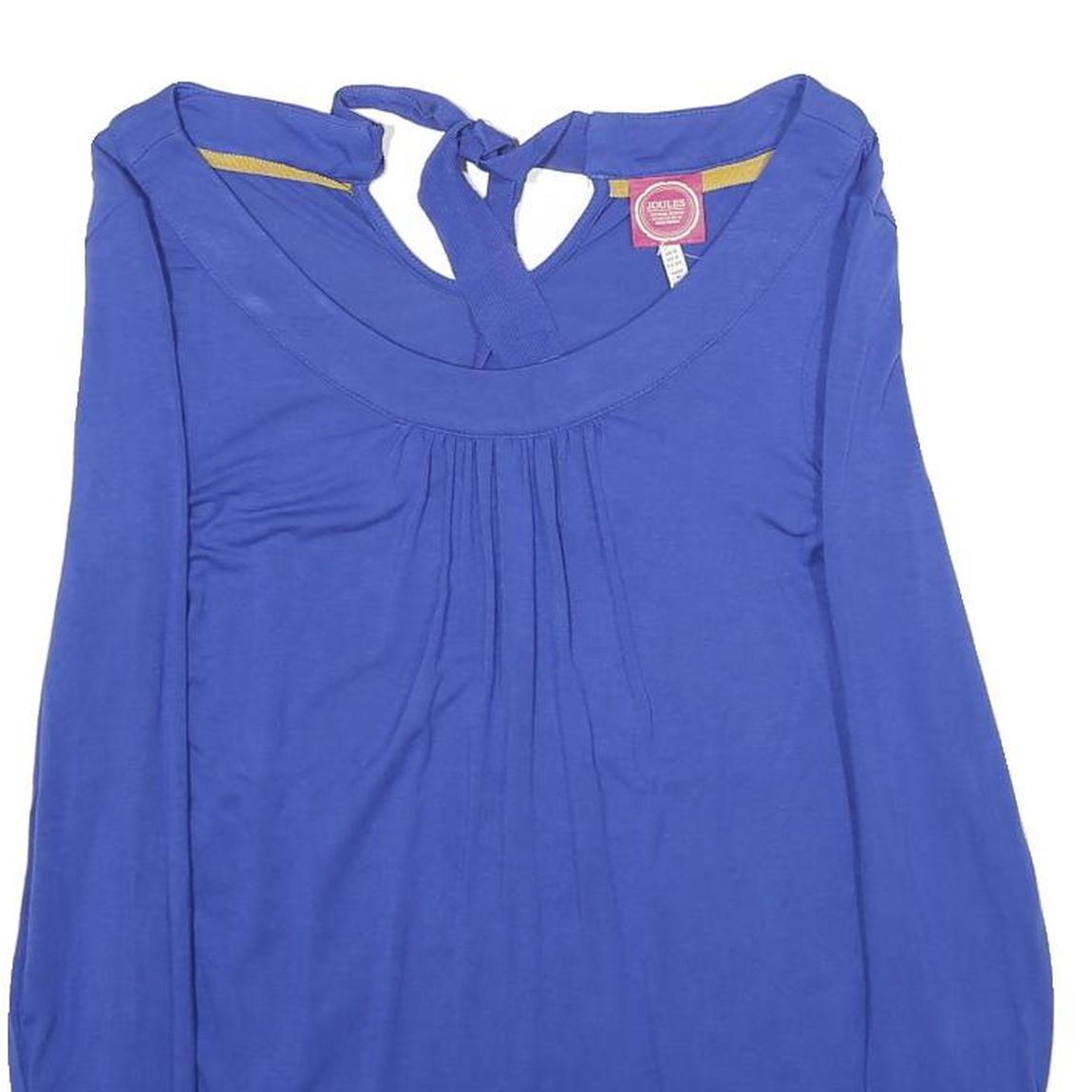 JOULES Womens Blue Long Sleeve Round Neck Tie Back Top UK 8 Viscose Blend