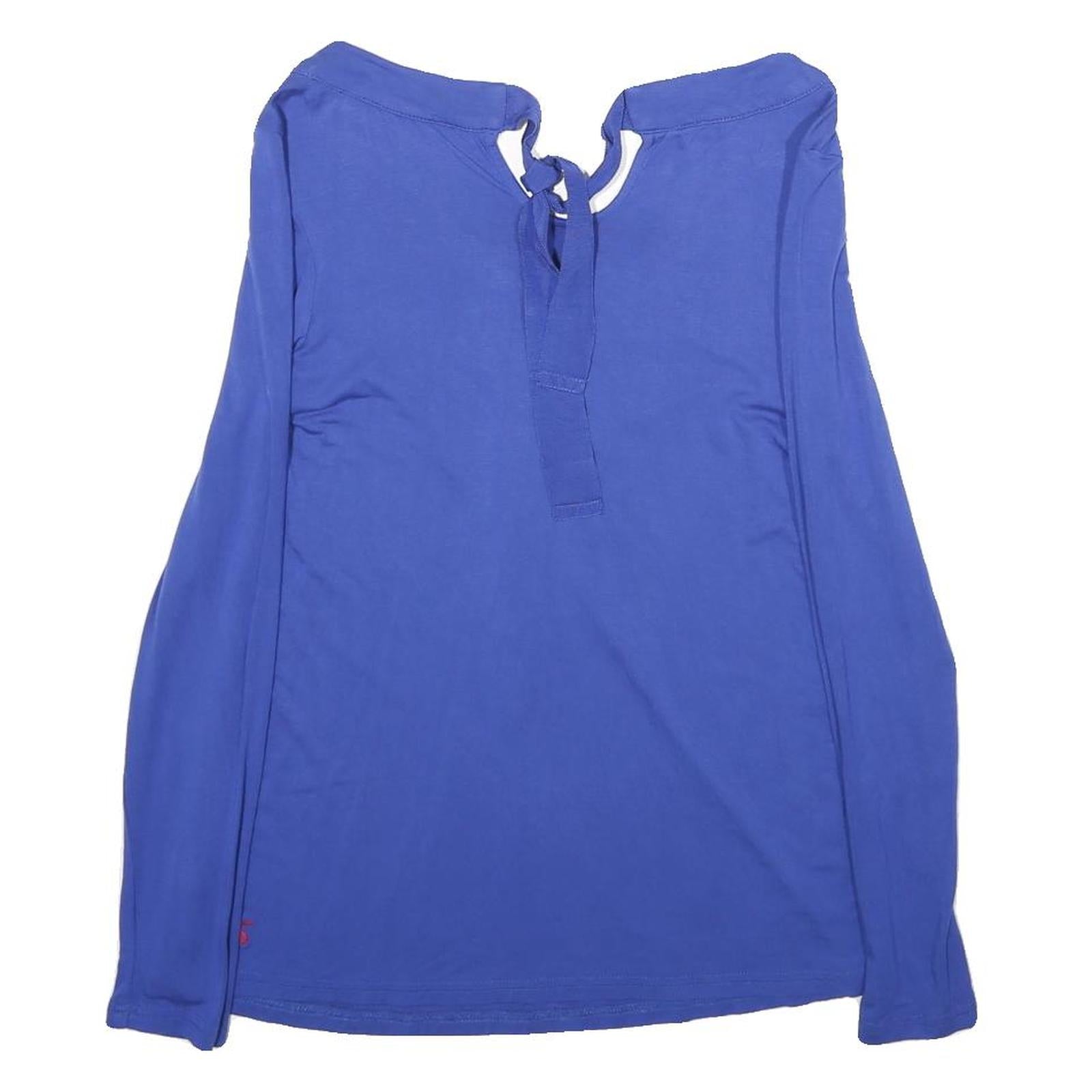 JOULES Womens Blue Long Sleeve Round Neck Tie Back Top UK 8 Viscose Blend