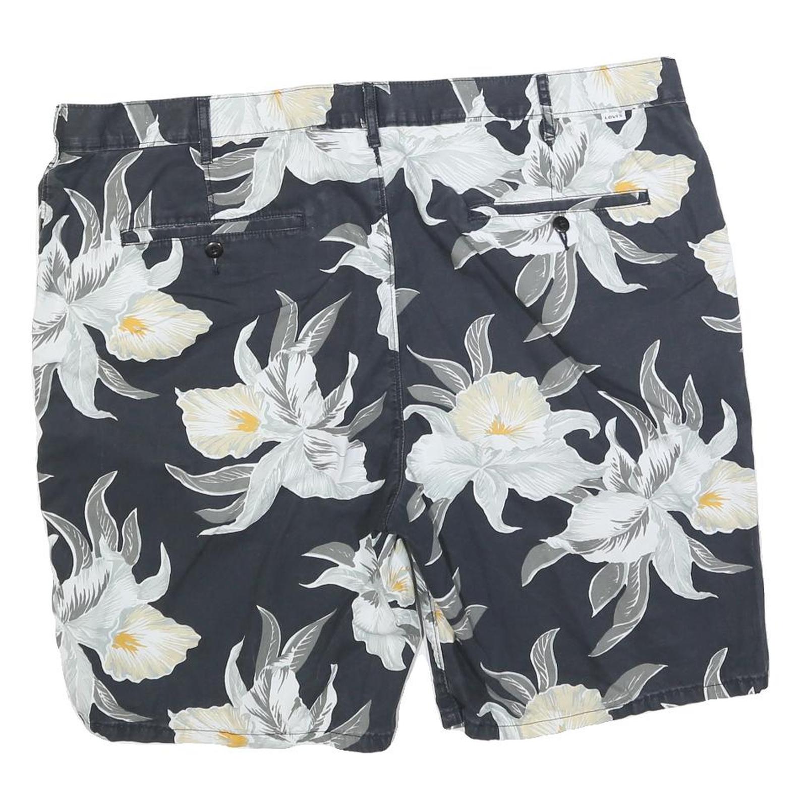 LEVI'S Mens Shorts Blue White Floral Print 2XL W44 Cotton Blend Casual Chino