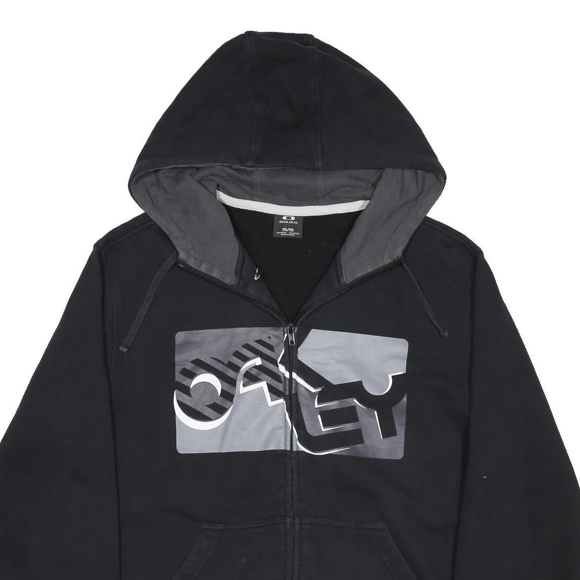 OAKLEY Mens Black Hoodie M Cotton Blend Full Zip Oakley Logo Casual Wear