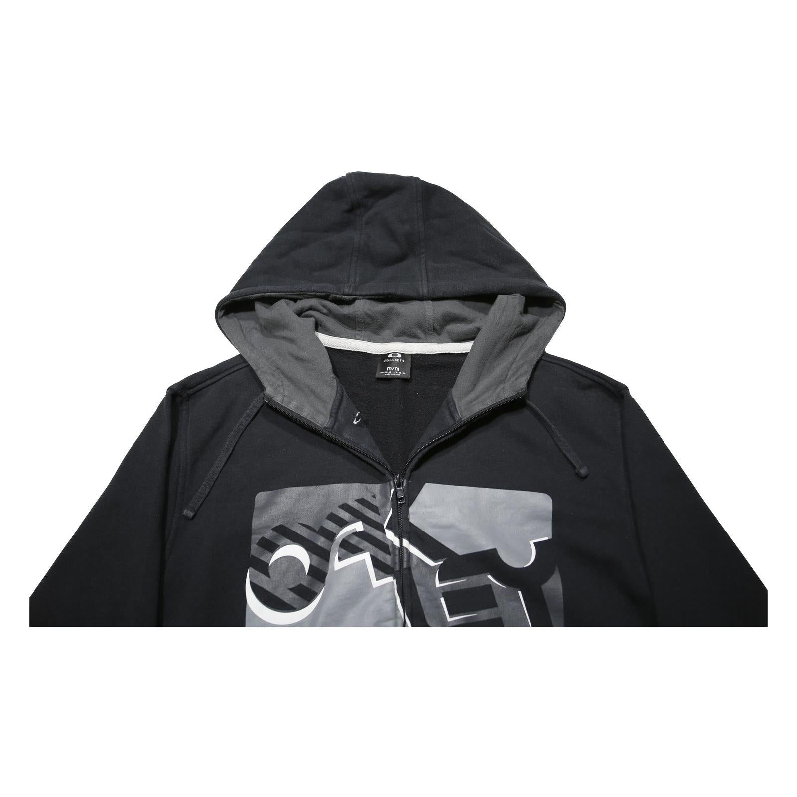 OAKLEY Mens Black Hoodie M Cotton Blend Full Zip Oakley Logo Casual Wear