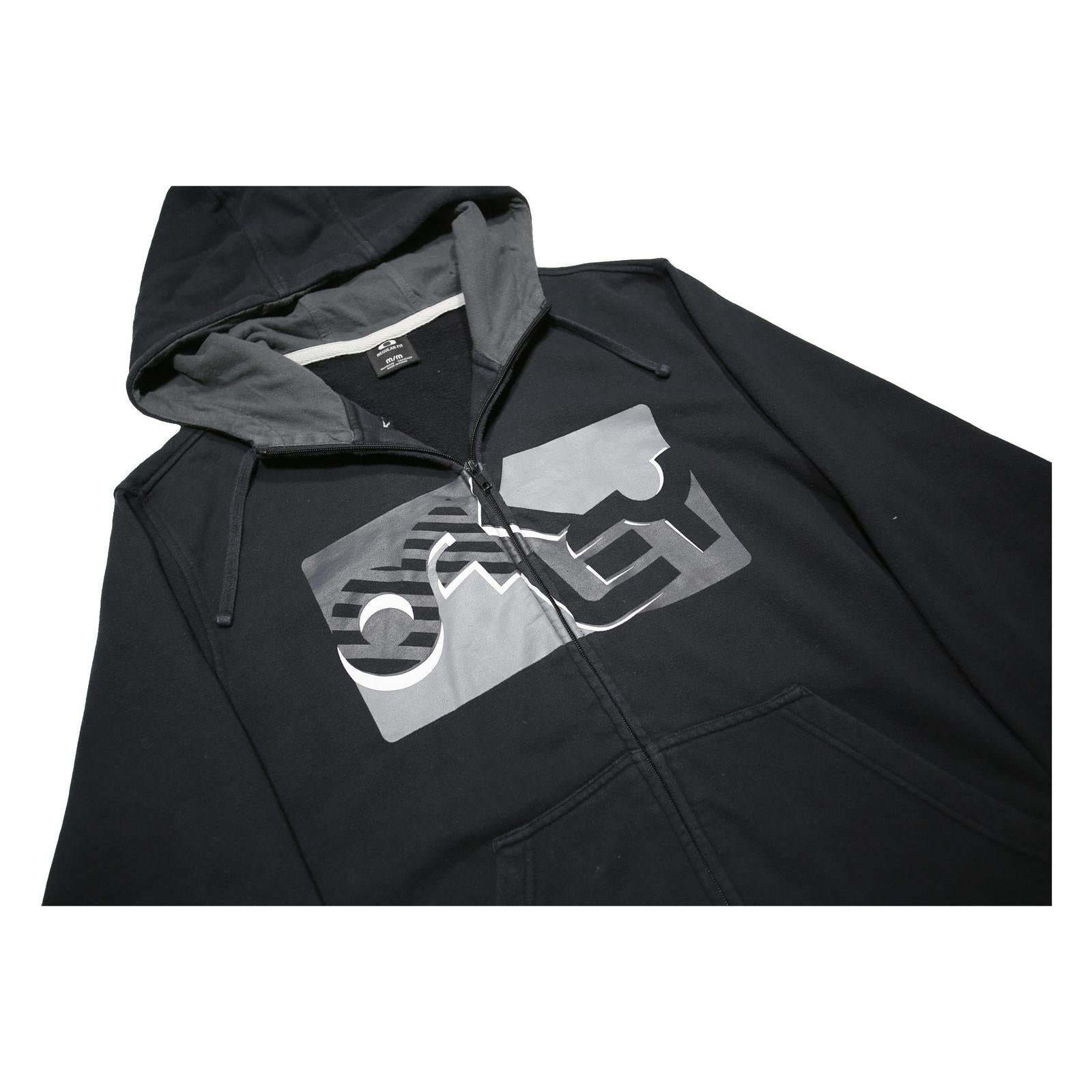 OAKLEY Mens Black Hoodie M Cotton Blend Full Zip Oakley Logo Casual Wear